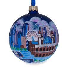 Chicago skyline and city flag ceramic ornament. Navy Pier Chicago Illinois Glass Ball Christmas Ornament