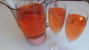 The complete drink recipe and how to make a mock pink champagne cocktail with cranberry juice, lemon lime soda, orange juice, pineapple juice, sugar, water. Betty S Mock Pink Champagne For New Year S Eve Youtube