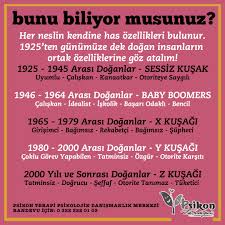 Her Neslin Kendine Has Ozellikleri Bulunur 1925 Ten Gunumuze Dek Dogan Insanlarin Ortak Ozelliklerine Goz Ata Psikoloji Psikolojik Gercekler Pozitif Psikoloji