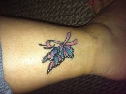 Breast cancer is one of the most well known and financially supported diseases because breast cancer affects many people's lives. Breast Cancer Ribbon With Butterfly Tattoo On Wrist