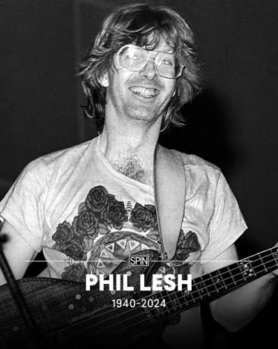 RIP Phil Lesh 🤍 The Grateful Dead's co-founder and bassist has passed away at the age of 84.