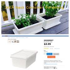 Ikea Hack Container Gardening With Sockerbit 3 99 Tubs Drill Holes In Bottom For Drainage Fill With Potting Soil Plant Herbs Veranda Idee