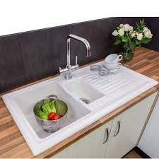 Check spelling or type a new query. 1 5 Bowl White Ceramic Kitchen Sink With Reversible Drainer Reginox Rl301cw Appliances Direct