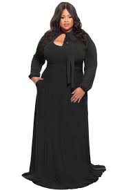 Black Neck Bow Tie Long Maxi Plus Dress Long Sleeve Maxi Dress Best Maxi Dresses Plus Dresses