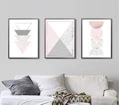 Geometric Wall Art Set Of 3 Prints Blush Pink Marble Rose Etsy Geometric Wall Art Abstract Wall Decor Geometric Wall