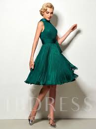 High Neck Sashes Ruched Knee Lenth Cocktail Dress Casual Cocktail Dress Long Cocktail Dress Green Cocktail Dress