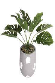 12 5 Tall Small Artificial Greenery Plants Palm Green Leaf In Cement Pots Potted Plants Outdoor Plants Fake Plants