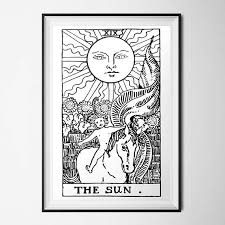 As an inherently good influence, finding the sun is a positive development. The Sun Print Tarot Card Poster Rider Waite Positive Energy Mystic Decor Black White Minimalist Decor 8x10 11x14 16x20 18x24 24x30 Tarot Cards Art The Sun Tarot Card Tarot Art