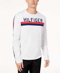 Tommy Hilfiger Men S Logo Print Long Sleeve T Shirt White Xl Long Sleeve Shirt Men Long Sleeve Tshirt Men Mens Tshirts