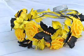 Black And Yellow Flowers Yellow And Black Flower Crown Butterfly Rose Hair Piece Cosplay Crown Real Touch Roses Floral Headpiece Hellouin Zakolki