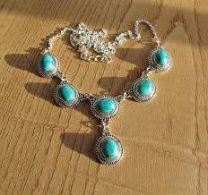 Jewelry box with turquoise necklace on white background. Dainty Turquoise Necklace Indian Jewelry 925 Sterling Silver