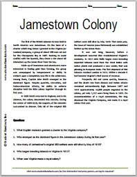 Jamestown Colony Free Printable American History Reading With Questions Gra 7th Grade Social Studies Social Studies Middle School Social Studies Worksheets