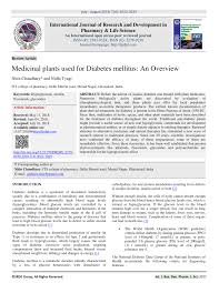 Pdf Medicinal Plants Used For Diabetes Mellitus An Overview