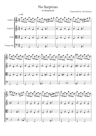 Download official piano sheet music. No Surprises Sheet Music For Violin Cello Viola String Quartet Musescore Com