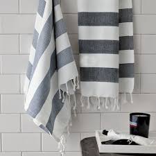 Black And White Striped Hand Towels Hammam Striped Hand Towels From West Elm 10 Plys 7 To Monogram Or Screen Print Love Them Striped Hand Towels Hand Towels Bathroom Striped Shower Curtains