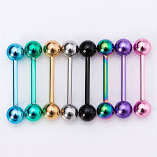 14 Messgerate 9 Farben 2pcs Lot Edelstahl Zunge 2pcs Edelstahlzunge Farben Lot Messgerate Zungenpiercings Zungenpiercing Zungenringe