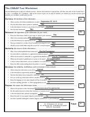 Craap test and library worksheet for psyc3002 form. Craap Test 1 The Craap Test Worksheet Use The Following List To Help You Evaluate Sources Answer The Questions As Appropriate And Then Rank Each Of Course Hero