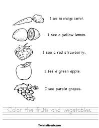 Color The Fruits And Vegetables Worksheet Fruits And Veggies Fruits And Vegetables Color