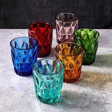 Starting with the red, we added one end of the paper towel and then put the other end in the empty glass next to it. Colored Glass Drinkware 9 Ounce Water Glasses Multi Color Diamond Pattern Set Of 6 Colored Drinking Glasses Colored Glass Glass