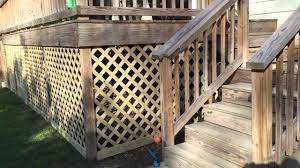 Cut the lattice panels down to size using a sabre saw or circular saw. A Lattice Around The Deck Before And After Youtube