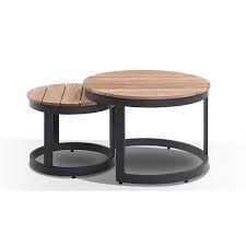 Bundaberg solid wood coffee table. Balmoral Round Industrial Aluminium Teak Top Coffee Table Set