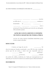 Documentos necessários para regularização do cpf Modelo Acao De Cancelamento E Nova Emissao De Cpf Alteracao De Cadastro De Pessoa Fisica