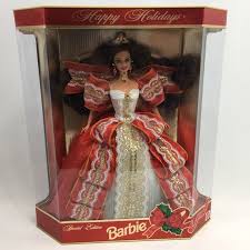 Holiday Barbie Doll 1997 New In Box Nrfb Red Gold Dress Brown Hair Special Edition Mattel Holiday Barbie Dolls Barbie Dolls For Sale Barbie Dolls