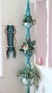 Boho Room Decor Hippie Room Decor Triple Macrame Plant Hanger Boho Living Room Decor Boho Home Decor Turquoise Macrame 3 Tier Planter Hippie Room Decor Boho Room Decor Boho Living Room Decor