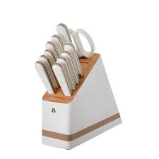 This compact knife set comes with a pine wood block and boasts enough storage for 14 utensils. Beautiful 12 Piece Kitchen Knife Block Set In White Walmart Com Walmart Com