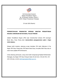 Jpn Malaysia Ar Twitter Makluman Pemberitahuan Penamatan Operasi Jabatan Pendaftaran Negara Cawangan Bayan Baru Pulau Pinang