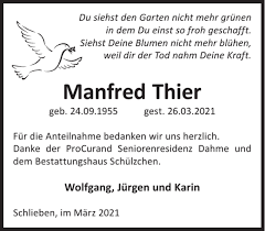 Traueranzeigen von Manfred Thier