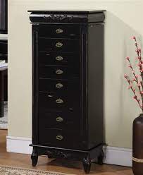Modern and contemporary jewelry armoire. Large Black Antique Style Jewelry Armoire With Eight Drawers