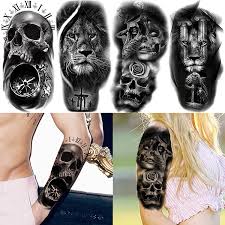 Real vs fake tattoo sleeve. Buy Fanrui 22 Sheets Realistic Black Animals Temporary Tattoos For Women Men Half Arm Sleeve 3d Large Tribal Tiger Lion Death Skull Fake Tattoo Stickers Halloween Flower Compass Wolf Owl Tatoos Anchor