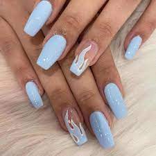 Baby Blue And Pink Nails In 2021 Acrylic Nails Coffin Short Blue Acrylic Nails Blue Gel Nails