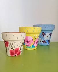 Stenciled flower pots via practically functional. Painting Terracotta Pots With Different Figure Ideas Balcony Decoration Eco Friendly Garden Ideas