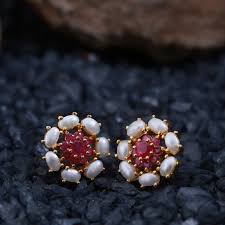 Aadyaa Originals Buy Aadyaa Originals Pearl Pink Stone Flower Earri Gold Necklace Indian Bridal Jewelry Gold Earrings Designs Gold Jewellery Design Necklaces
