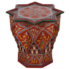 Moroccan Red Hand Painted And Carved Side Table Moorish Design Middle Eastern Decor Hand Painted
