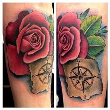 Pink Rose And Compass Forearm Tattoo Tattoo Design Thumbnail Tattoos Forearm Tattoos Rose Tattoo