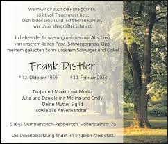 Traueranzeigen von Frank Distler