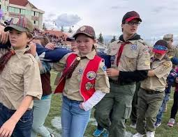 Members of Cub Scout Pack 214, Helena; Troops 207, 212, and 218, Helena,  Prickly Pear District and Troop 1014, Great Falls, Lewis and Clark District  assisted with the presentation of the Colors