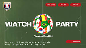Join Us for the World Cup! We will be watching the Uruguay vs. Spain match  on June 26th and the World Cup Final on July 19th! Free Food! Prizes! And  Games during