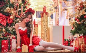 High quality girls christmas gifts and merchandise. Wallpaper Pretty Asian Girl Red Dress Smile Christmas Holiday 1920x1200 Hd Picture Image