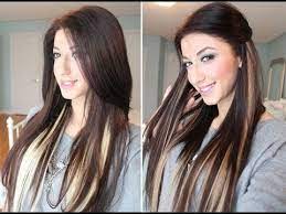 Bright blonde peekaboo highlights on violet magenta base. Want To Do Peekaboos Hair Styles Luxy Hair Brown Blonde Hair