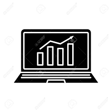 statistics glyph icon laptop display with market growth chart