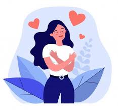 Happy Woman Hugging Herself Premium Vector Freepik Vector Heart Woman Character Cartoo In 2020 Illustration Character Design Illustration Art Girl Illustration