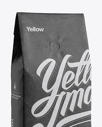 Download Kraft Coffee Bag With Valve Mockup Half Turned View In Bag Sack Mockups On Yellow Images Object Mockups