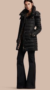 Down Filled Puffer Coat With Packaway Hood In Black Women Burberry Puffer Coat Ladies Tops Fashion Outerwear Women