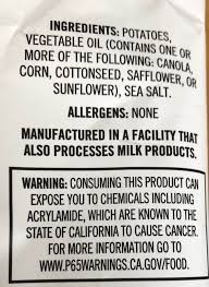 California is now on the verge of requiring all coffee shops and manufacturers to include a warning on the beverage that it may cause cancer. The Cancer Warning Sign On This Bag Of Potato Chips Explained Survivornet