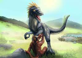 2015 anthro anthro on feral argonian blue scales brown scales  digitigrade dinosaur duo feathers feral grey scales hand on head horn  interspecies lizard male masturbation mountain oral penetration penis