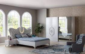 Tugra Bedroom White Silver Bedroom Furniture Design Bedroom Furniture Bedroom Tv Wall